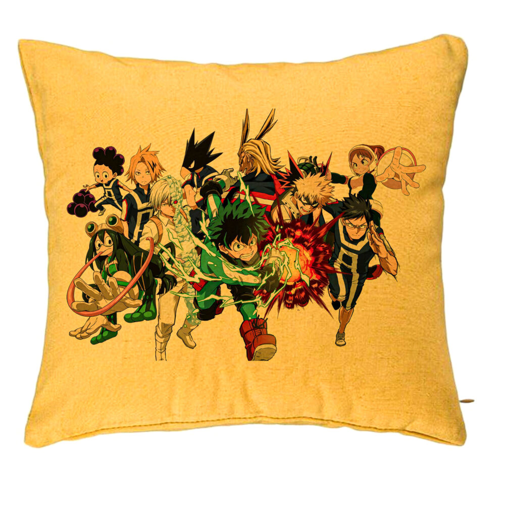 Perna Decorativa cu My Hero Academia Characters, 40x40 cm, Galben, Husa Detasabila, Burduf 5 Perna Decorativa cu My Hero Academia Characters