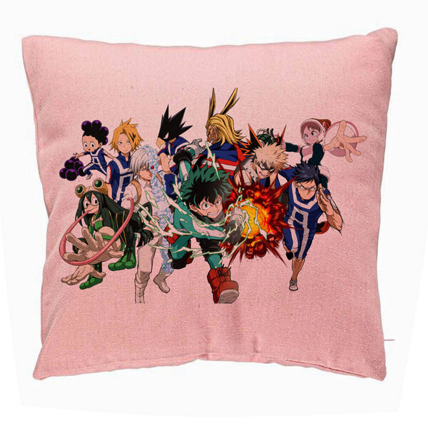 Perna Decorativa cu My Hero Academia Characters, 40x40 cm, Roz, Husa Detasabila, Burduf 5 Perna Decorativa cu My Hero Academia Characters