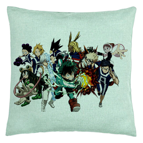 Perna Decorativa cu My Hero Academia Characters, 40x40 cm, Verde Menta, Husa Detasabila, Burduf 5 Perna Decorativa cu My Hero Academia Characters