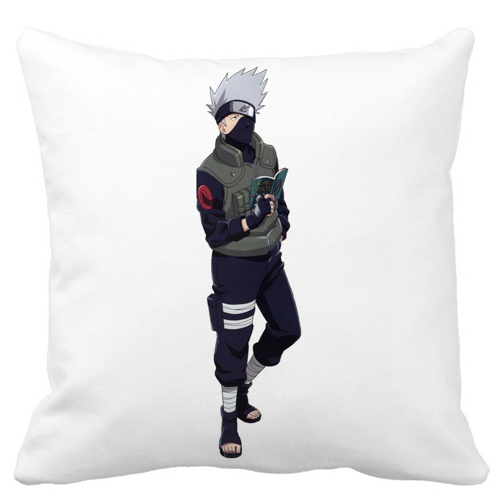 Perna Decorativa cu Naruto Kakashi, 40x40 cm, Alba, Mata, Husa Detasabila, Burduf 3 Perna Decorativa cu Naruto Kakashi