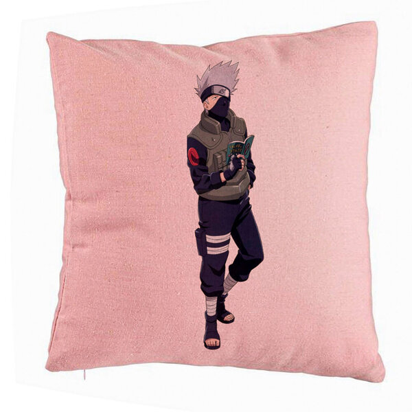 Perna Decorativa cu Naruto Kakashi, 40x40 cm, Roz, Husa Detasabila, Burduf 5 Perna Decorativa cu Naruto Kakashi