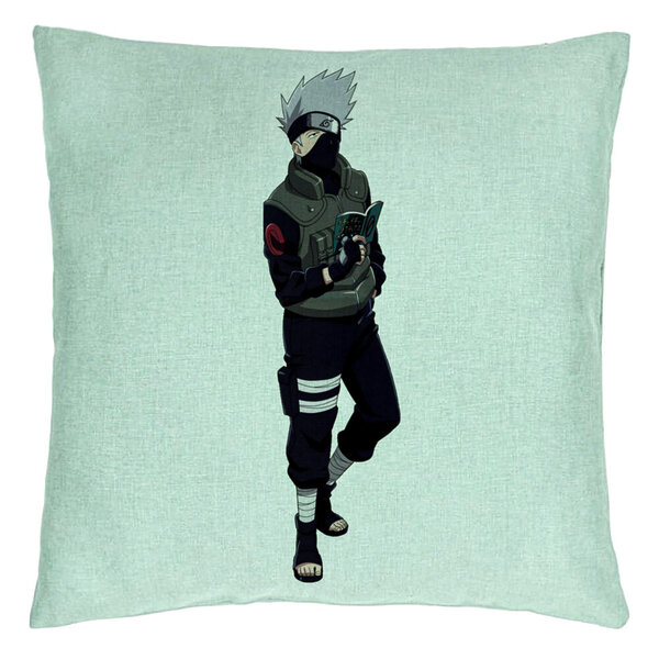 Perna Decorativa cu Naruto Kakashi, 40x40 cm, Verde Menta, Husa Detasabila, Burduf 5 Perna Decorativa cu Naruto Kakashi