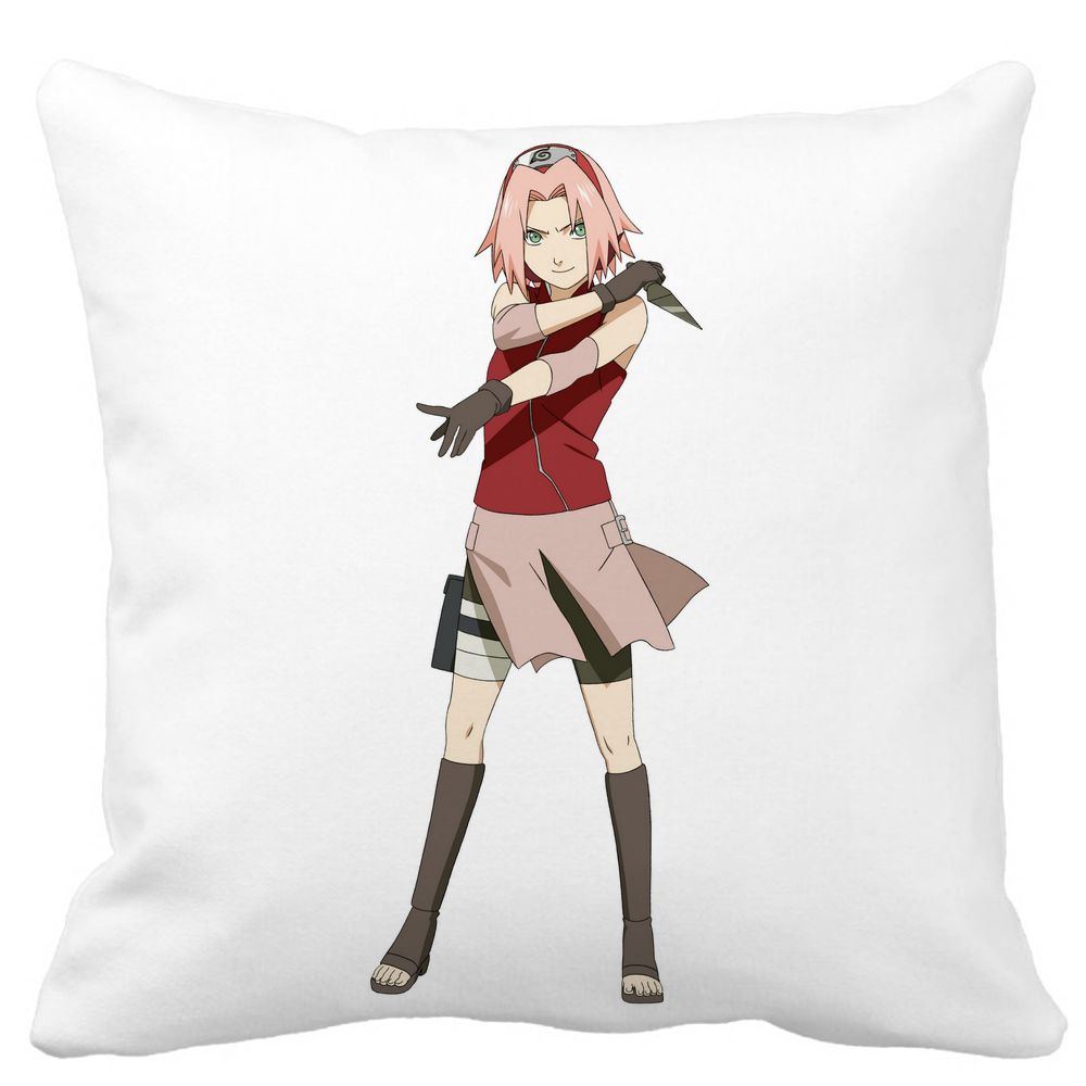 Perna Decorativa cu Naruto Sakura, 40x40 cm, Alba, Mata, Husa Detasabila, Burduf 3 Perna Decorativa cu Naruto Sakura