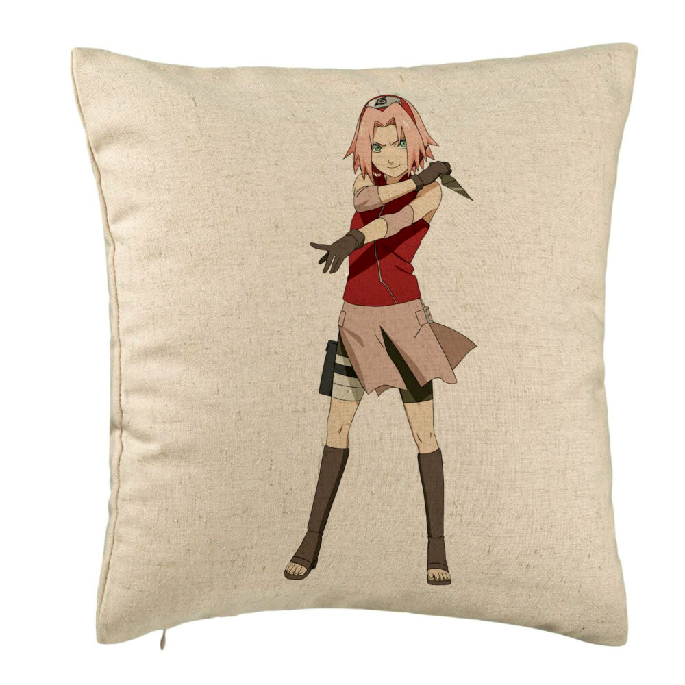 Perna Decorativa cu Naruto Sakura, 40x40 cm, Bej, Husa Detasabila, Burduf 5 Perna Decorativa cu Naruto Sakura