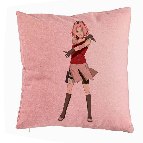 Perna Decorativa cu Naruto Sakura, 40x40 cm, Roz, Husa Detasabila, Burduf 5 Perna Decorativa cu Naruto Sakura