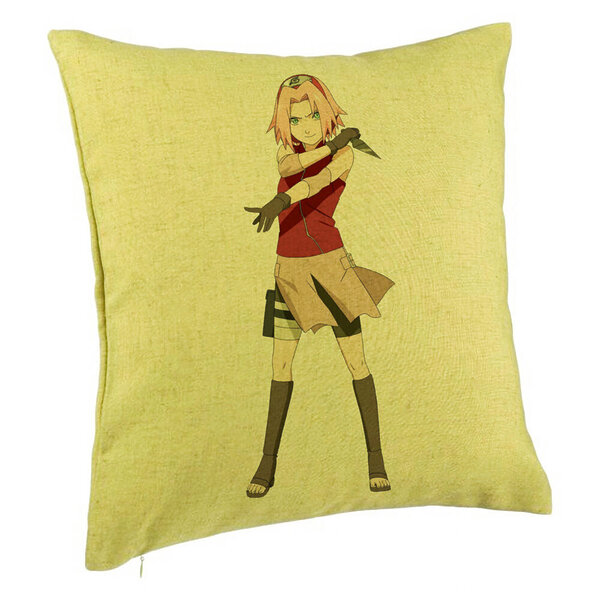 Perna Decorativa cu Naruto Sakura, 40x40 cm, Verde, Husa Detasabila, Burduf 5 Perna Decorativa cu Naruto Sakura