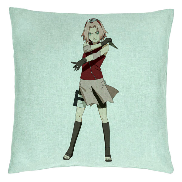 Perna Decorativa cu Naruto Sakura, 40x40 cm, Verde Menta, Husa Detasabila, Burduf 5 Perna Decorativa cu Naruto Sakura