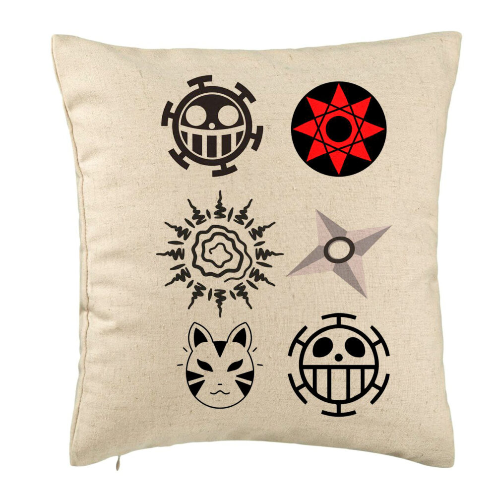 Perna Decorativa cu Naruto symbols, 40x40 cm, Bej, Husa Detasabila, Burduf 5 Perna Decorativa cu Naruto symbols