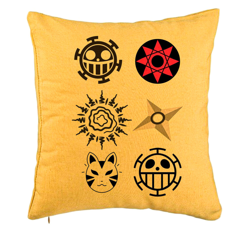 Perna Decorativa cu Naruto symbols, 40x40 cm, Galben, Husa Detasabila, Burduf 5 Perna Decorativa cu Naruto symbols