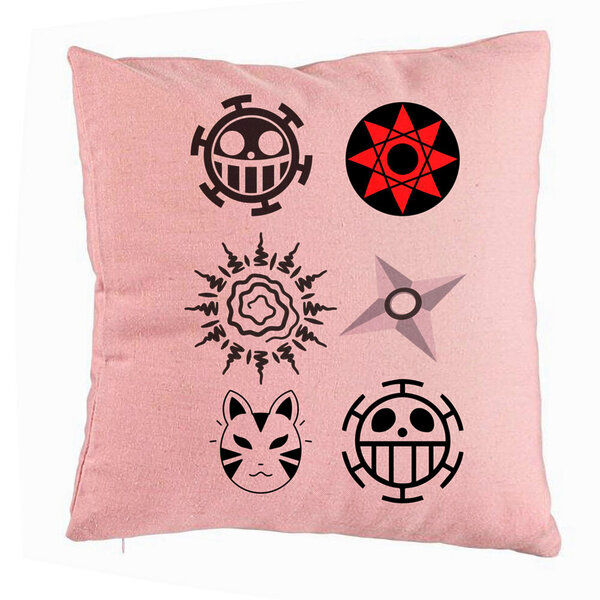 Perna Decorativa cu Naruto symbols, 40x40 cm, Roz, Husa Detasabila, Burduf 5 Perna Decorativa cu Naruto symbols