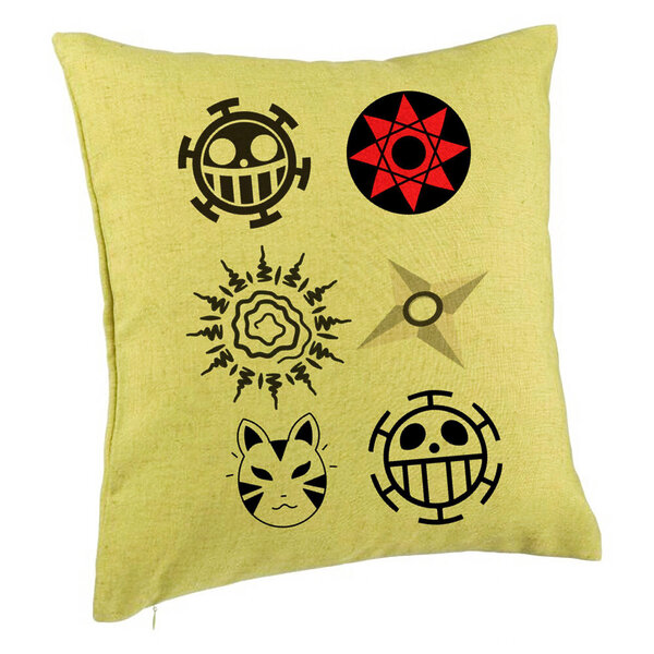 Perna Decorativa cu Naruto symbols, 40x40 cm, Verde, Husa Detasabila, Burduf 5 Perna Decorativa cu Naruto symbols