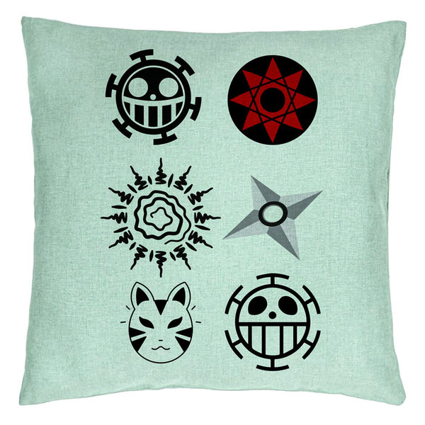 Perna Decorativa cu Naruto symbols, 40x40 cm, Verde Menta, Husa Detasabila, Burduf 5 Perna Decorativa cu Naruto symbols