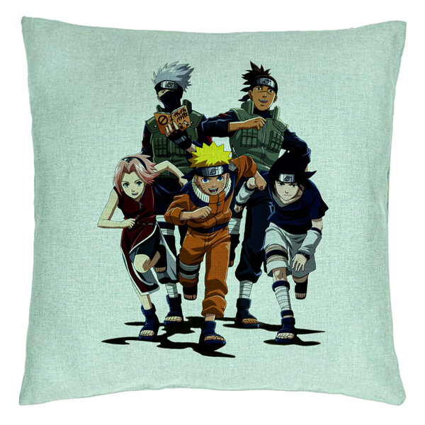 Perna Decorativa cu Naruto team, 40x40 cm, Verde Menta, Husa Detasabila, Burduf 5 Perna Decorativa cu Naruto team