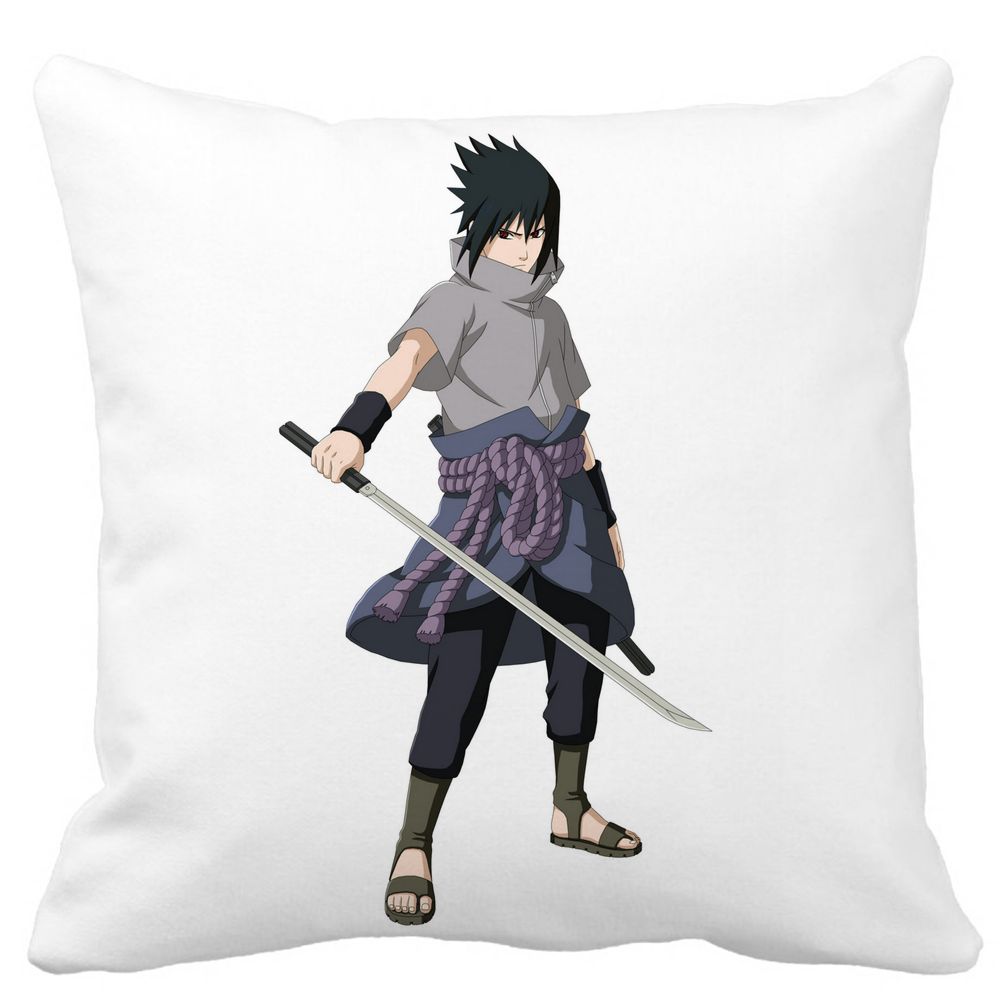 Perna Decorativa cu Nsruto Sasuke, 40x40 cm, Alba, Mata, Husa Detasabila, Burduf 3 Perna Decorativa cu Nsruto Sasuke