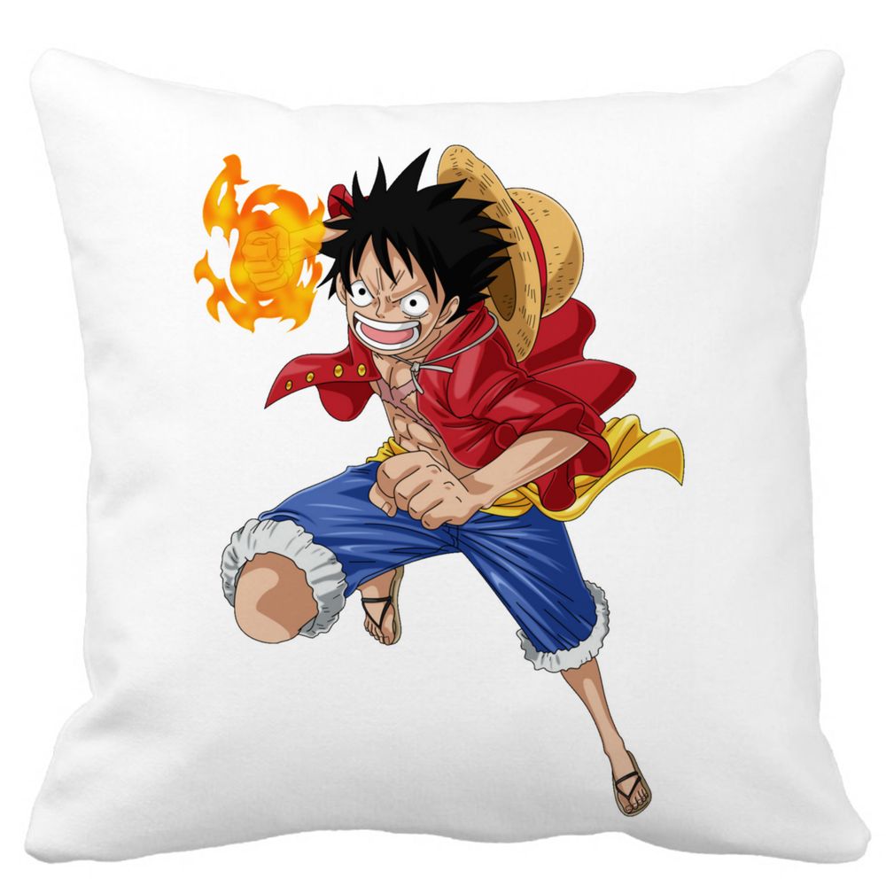 Perna Decorativa cu One Piece Luffy, 40x40 cm, Alba, Mata, Husa Detasabila, Burduf 3 Perna Decorativa cu One Piece Luffy