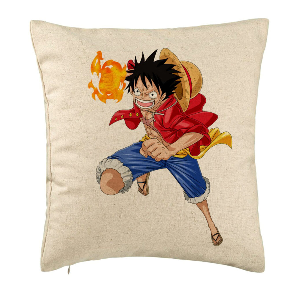Perna Decorativa cu One Piece Luffy, 40x40 cm, Bej, Husa Detasabila, Burduf 5 Perna Decorativa cu One Piece Luffy
