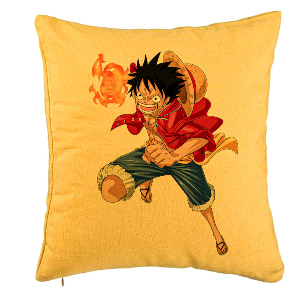 Perna Decorativa cu One Piece Luffy, 40x40 cm, Galben, Husa Detasabila, Burduf 5 Perna Decorativa cu One Piece Luffy