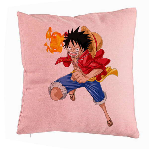 Perna Decorativa cu One Piece Luffy, 40x40 cm, Roz, Husa Detasabila, Burduf 5 Perna Decorativa cu One Piece Luffy