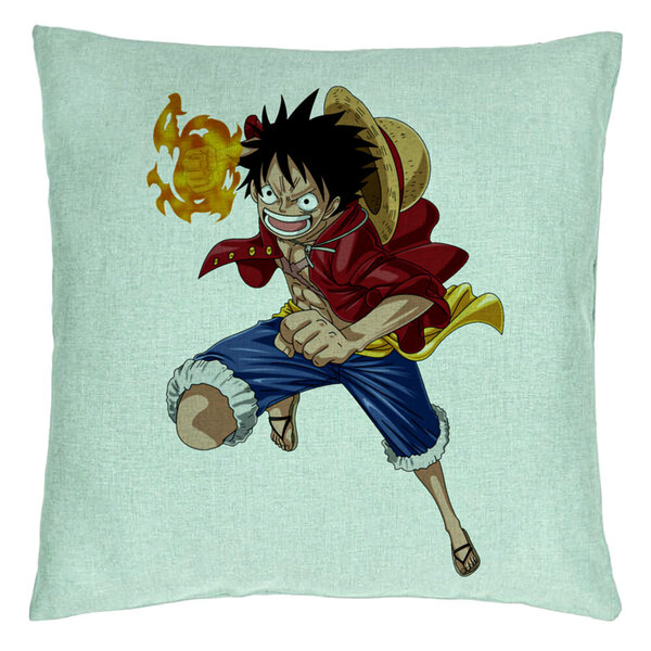 Perna Decorativa cu One Piece Luffy, 40x40 cm, Verde Menta, Husa Detasabila, Burduf 5 Perna Decorativa cu One Piece Luffy