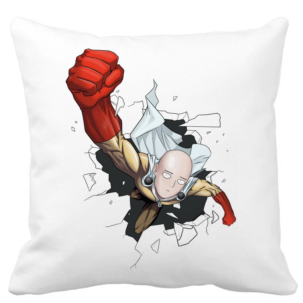 Perna Decorativa cu One Punch man, 40x40 cm, Alba, Mata, Husa Detasabila, Burduf 3 Perna Decorativa cu One Punch man