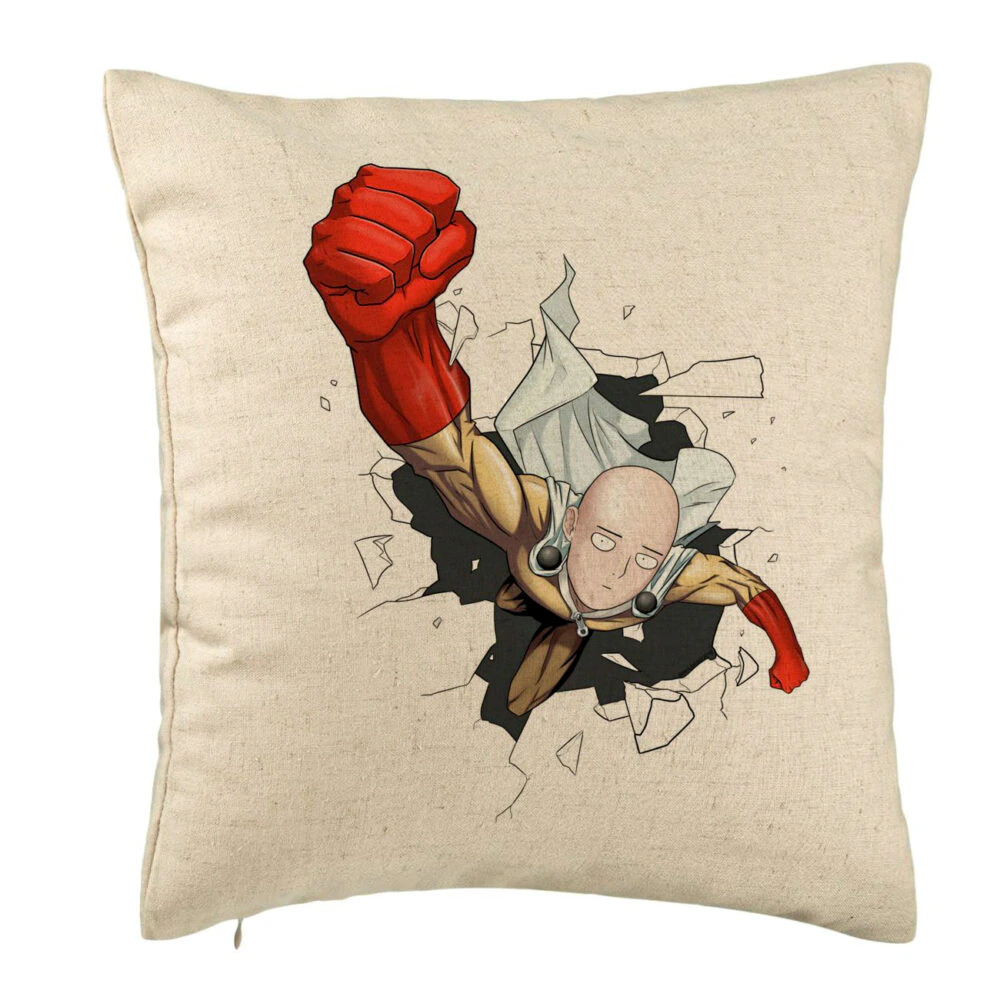 Perna Decorativa cu One Punch man, 40x40 cm, Bej, Husa Detasabila, Burduf 5 Perna Decorativa cu One Punch man