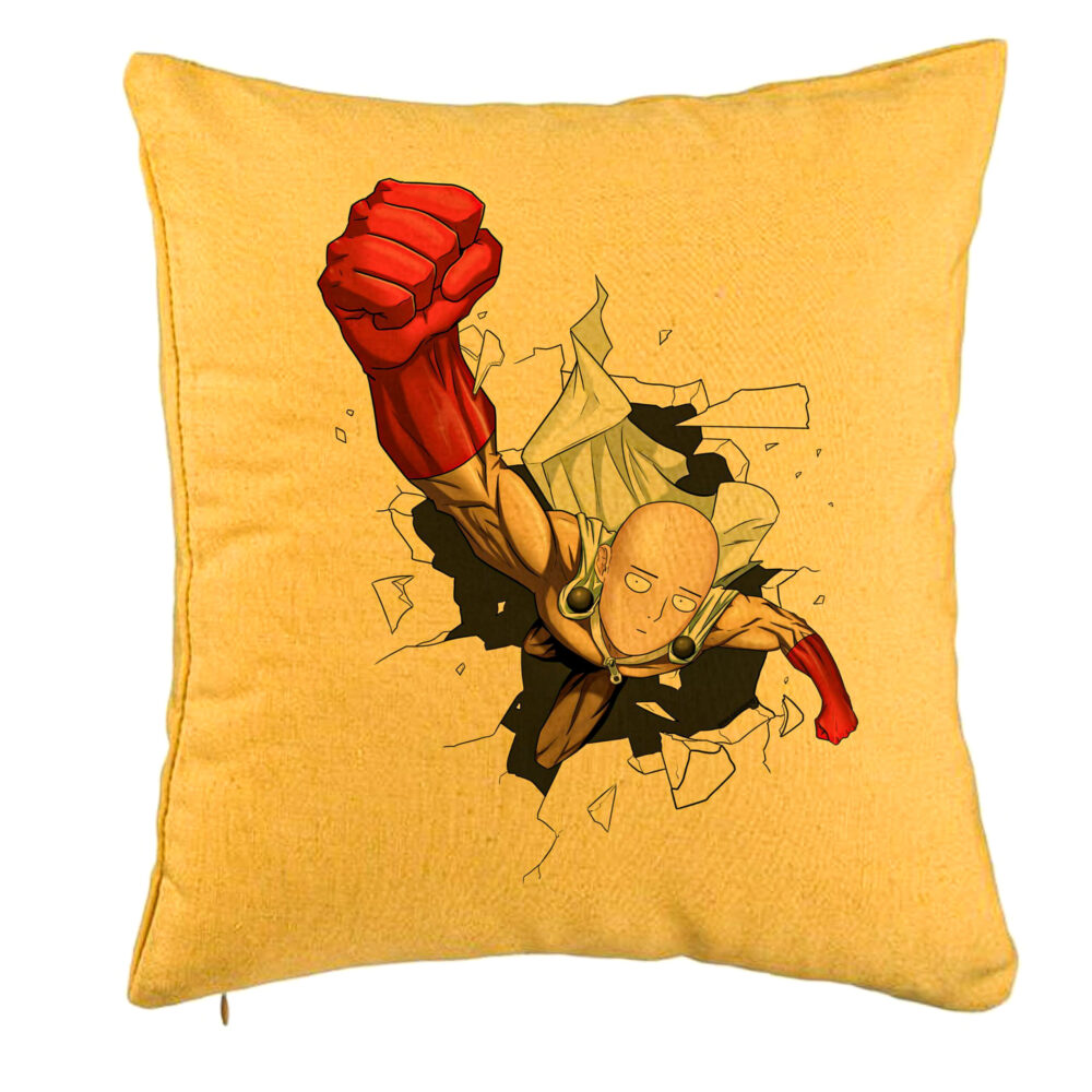 Perna Decorativa cu One Punch man, 40x40 cm, Galben, Husa Detasabila, Burduf 5 Perna Decorativa cu One Punch man