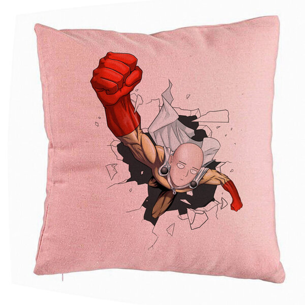 Perna Decorativa cu One Punch man, 40x40 cm, Roz, Husa Detasabila, Burduf 5 Perna Decorativa cu One Punch man