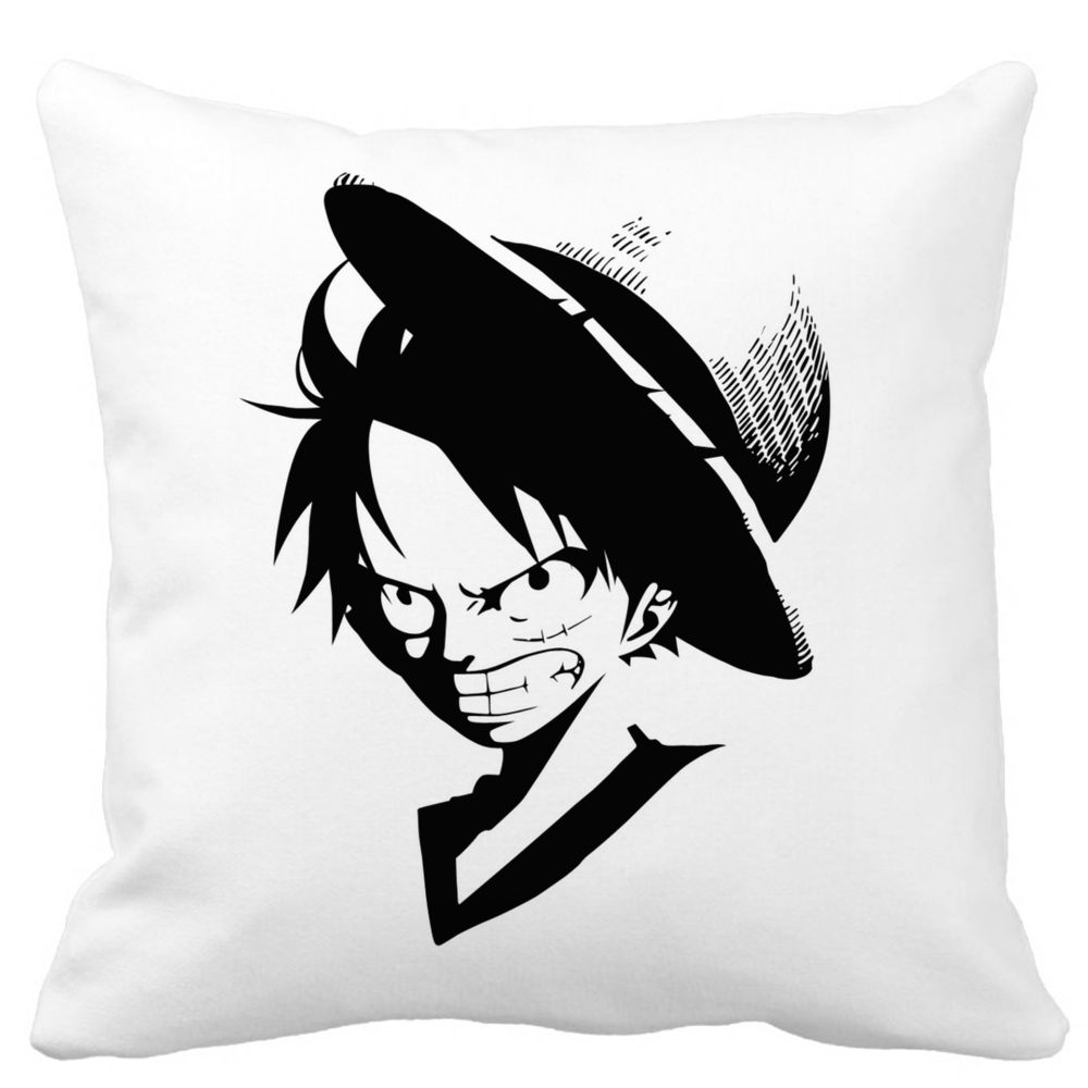 Perna Decorativa cu One piece Luffy Black, 40x40 cm, Alba, Mata, Husa Detasabila, Burduf 3 Perna Decorativa cu One piece Luffy Black
