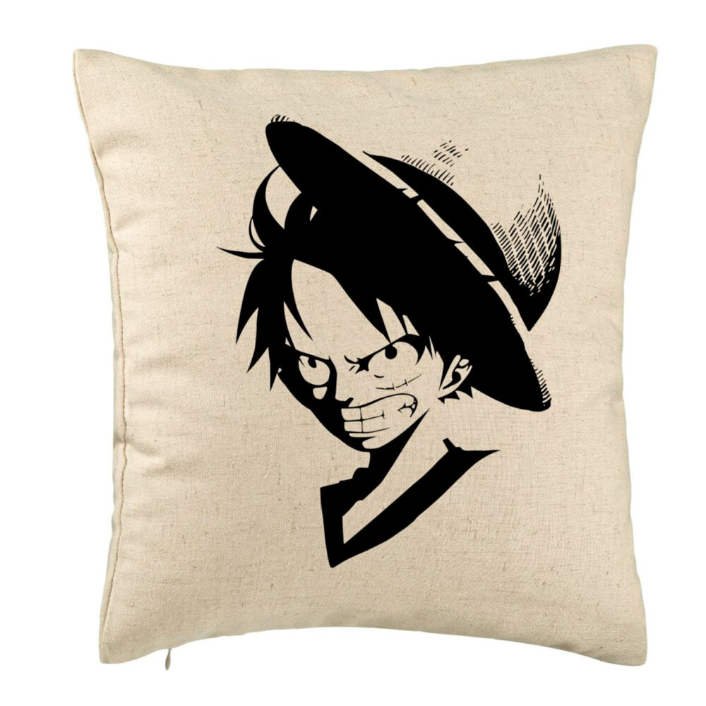 Perna Decorativa cu One piece Luffy Black, 40x40 cm, Bej, Husa Detasabila, Burduf 5 Perna Decorativa cu One piece Luffy Black