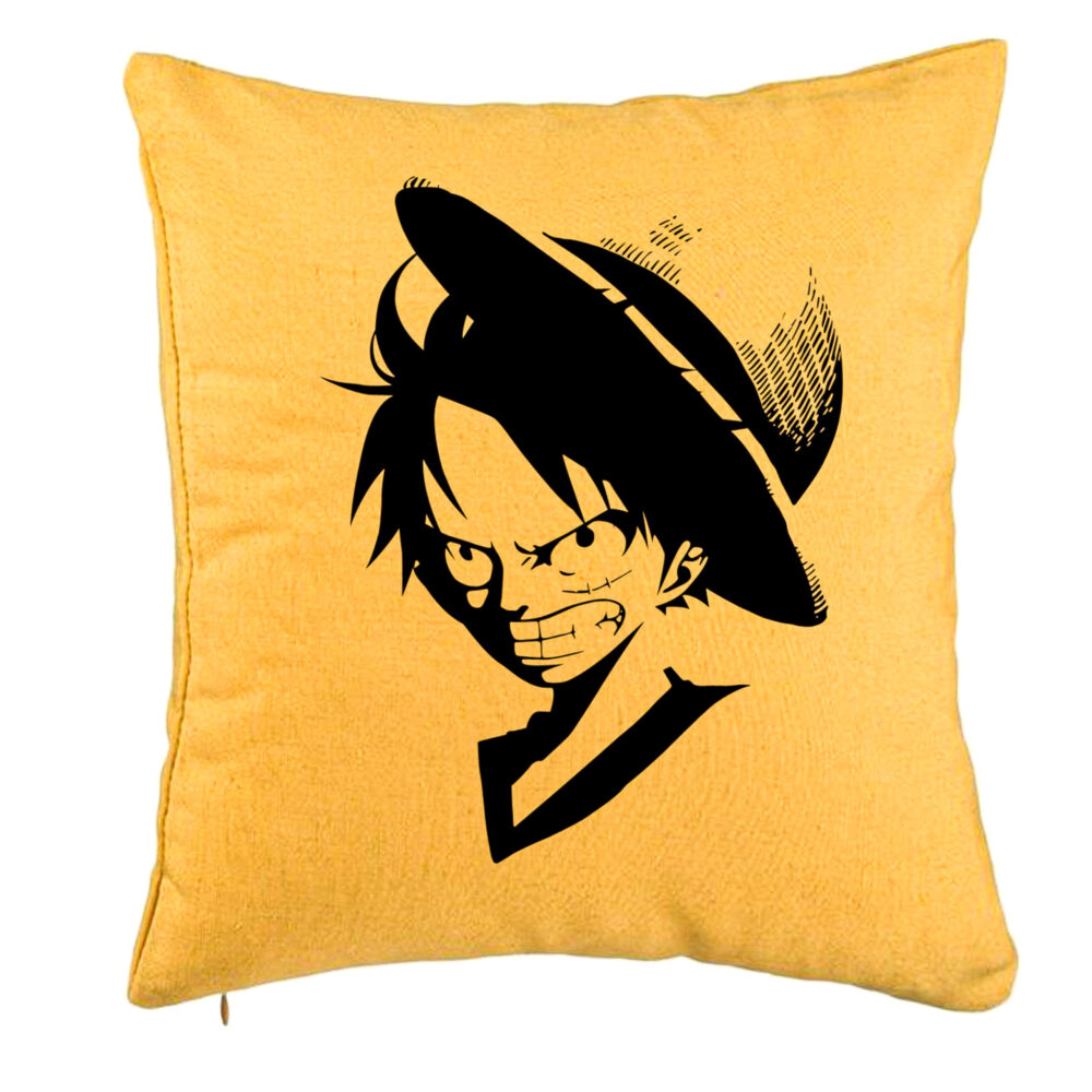 Perna Decorativa cu One piece Luffy Black, 40x40 cm, Galben, Husa Detasabila, Burduf 5 Perna Decorativa cu One piece Luffy Black
