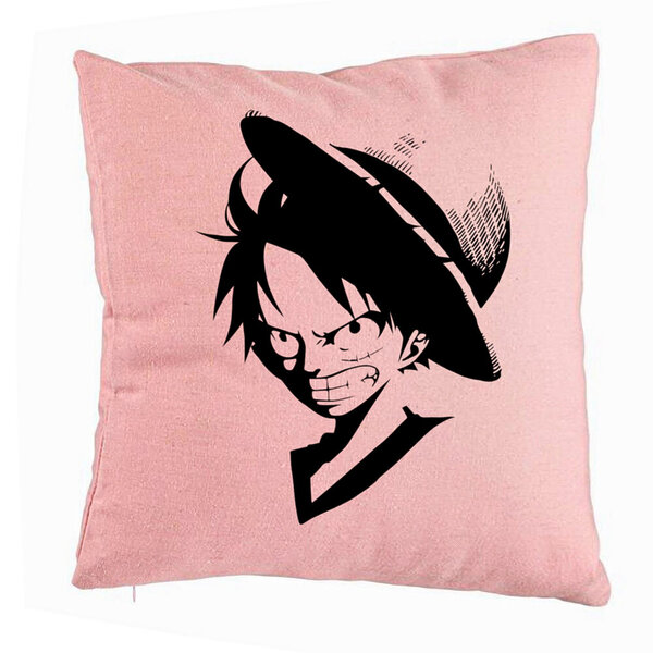 Perna Decorativa cu One piece Luffy Black, 40x40 cm, Roz, Husa Detasabila, Burduf 5 Perna Decorativa cu One piece Luffy Black