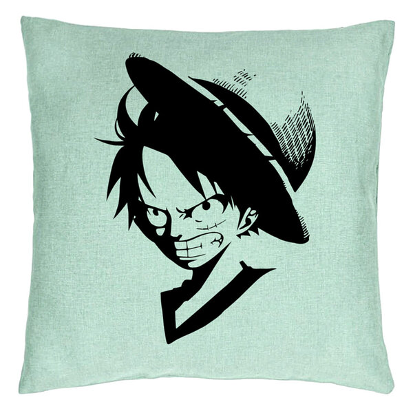 Perna Decorativa cu One piece Luffy Black, 40x40 cm, Verde Menta, Husa Detasabila, Burduf 5 Perna Decorativa cu One piece Luffy Black