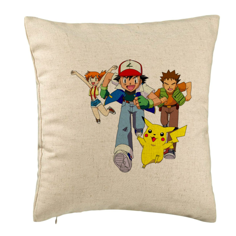Perna Decorativa cu Pokemon Pikachu, 40x40 cm, Bej, Husa Detasabila, Burduf 5 Perna Decorativa cu Pokemon Pikachu