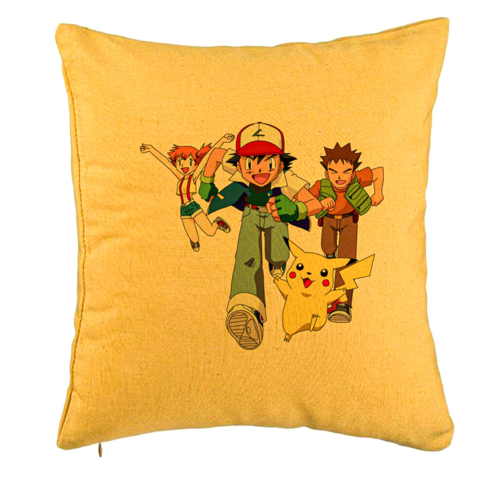 Perna Decorativa cu Pokemon Pikachu, 40x40 cm, Galben, Husa Detasabila, Burduf 5 Perna Decorativa cu Pokemon Pikachu