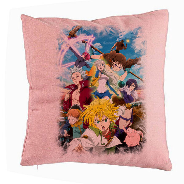 Perna Decorativa cu Seven Deadly Sins, 40x40 cm, Roz, Husa Detasabila, Burduf 5 Perna Decorativa cu Seven Deadly Sins