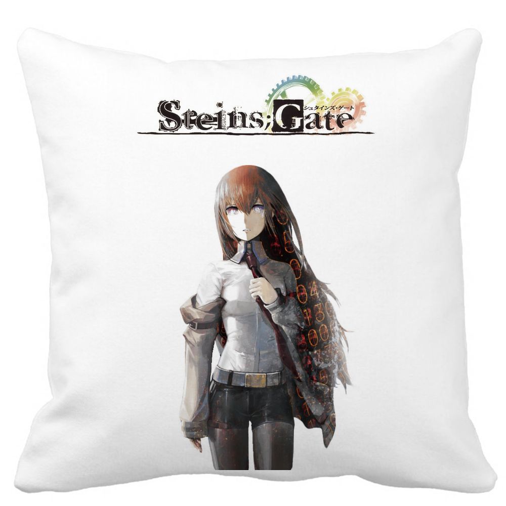 Perna Decorativa cu Steins Gate, 40x40 cm, Alba, Mata, Husa Detasabila, Burduf 3 Perna Decorativa cu Steins Gate