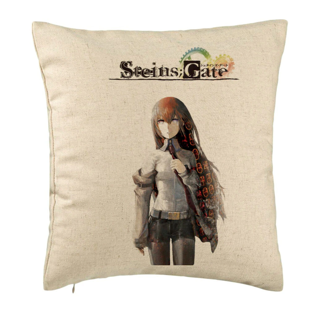 Perna Decorativa cu Steins Gate, 40x40 cm, Bej, Husa Detasabila, Burduf 5 Perna Decorativa cu Steins Gate