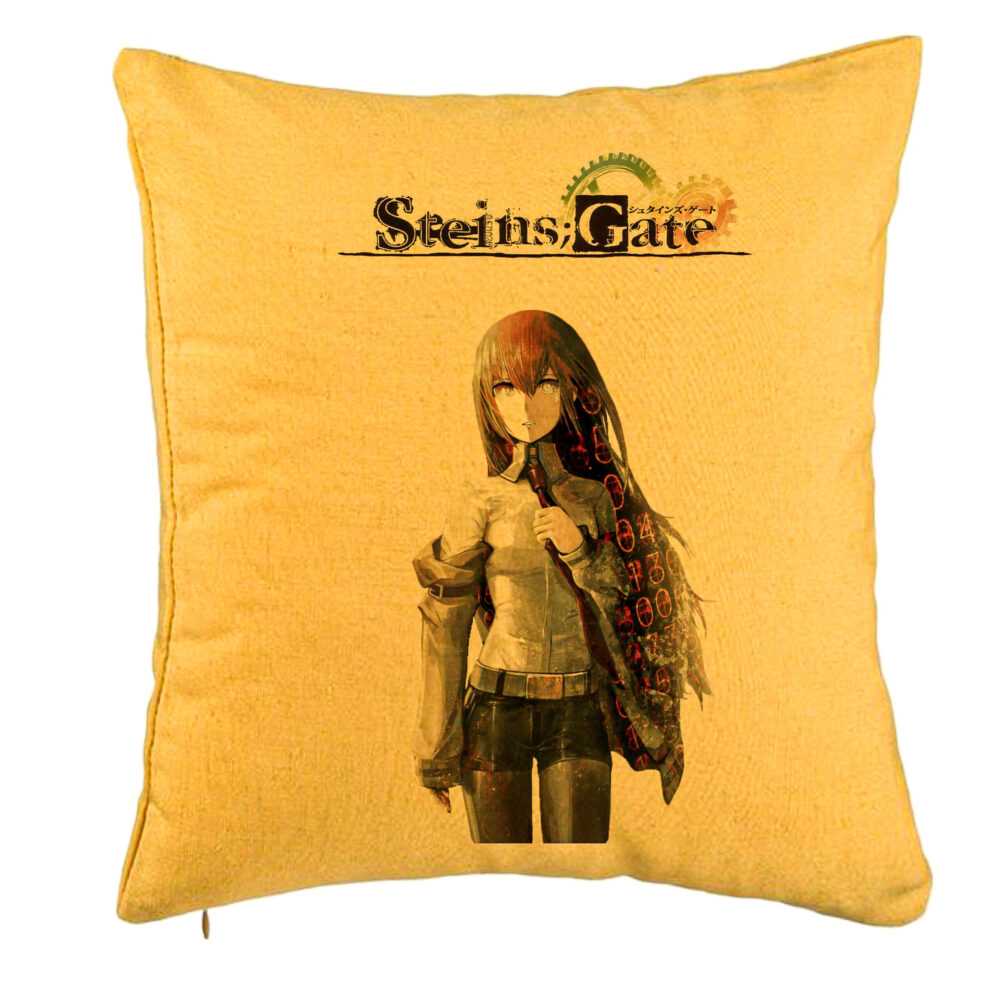 Perna Decorativa cu Steins Gate, 40x40 cm, Galben, Husa Detasabila, Burduf 5 Perna Decorativa cu Steins Gate