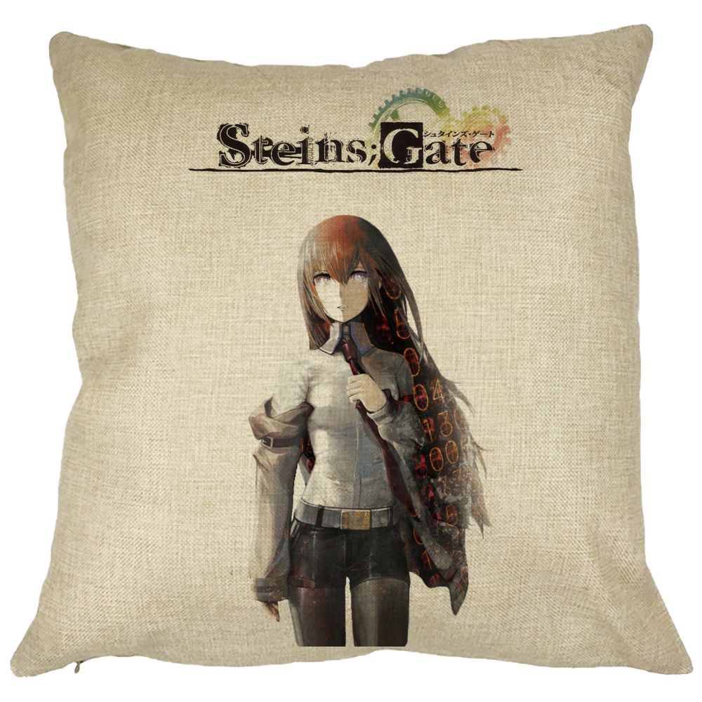 Perna Decorativa cu Steins Gate, 40x40 cm, Husa Detasabila, Burduf 11 Perna Decorativa cu Steins Gate