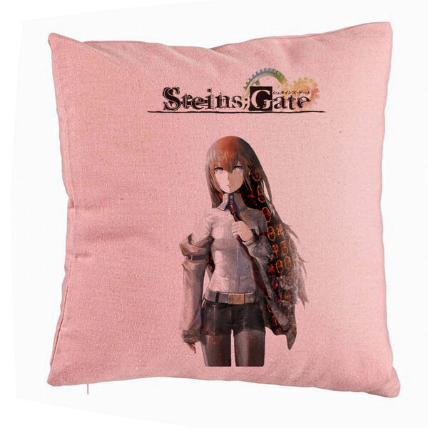 Perna Decorativa cu Steins Gate, 40x40 cm, Roz, Husa Detasabila, Burduf 5 Perna Decorativa cu Steins Gate