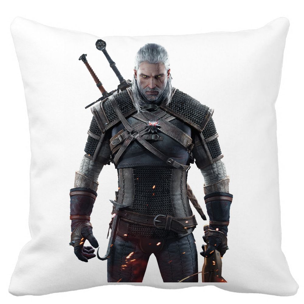 Perna Decorativa cu The Witcher 2, 40x40 cm, Alba, Mata, Husa Detasabila, Burduf 3 Perna Decorativa cu The Witcher 2