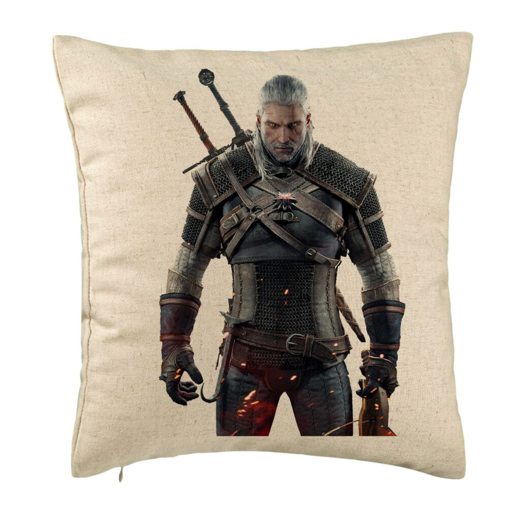 Perna Decorativa cu The Witcher 2, 40x40 cm, Bej, Husa Detasabila, Burduf 5 Perna Decorativa cu The Witcher 2