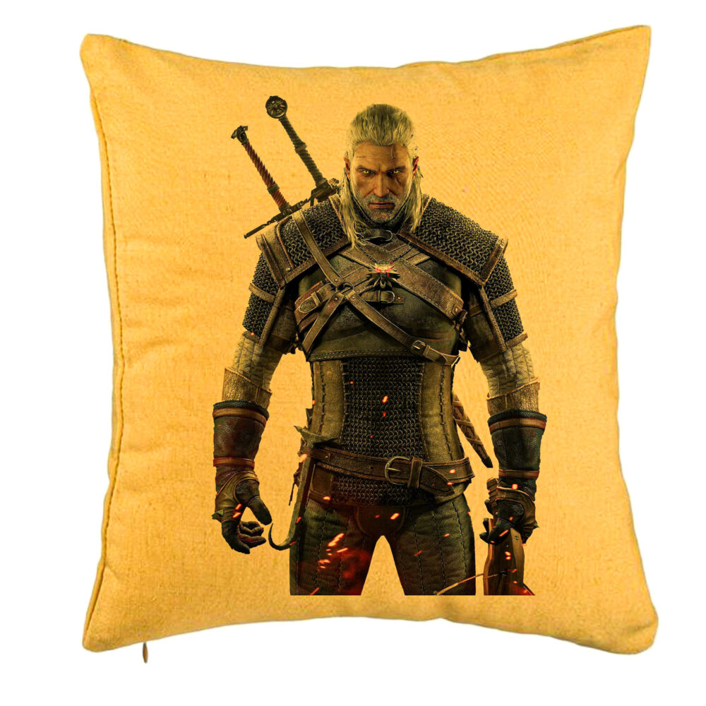 Perna Decorativa cu The Witcher 2, 40x40 cm, Galben, Husa Detasabila, Burduf 5 Perna Decorativa cu The Witcher 2