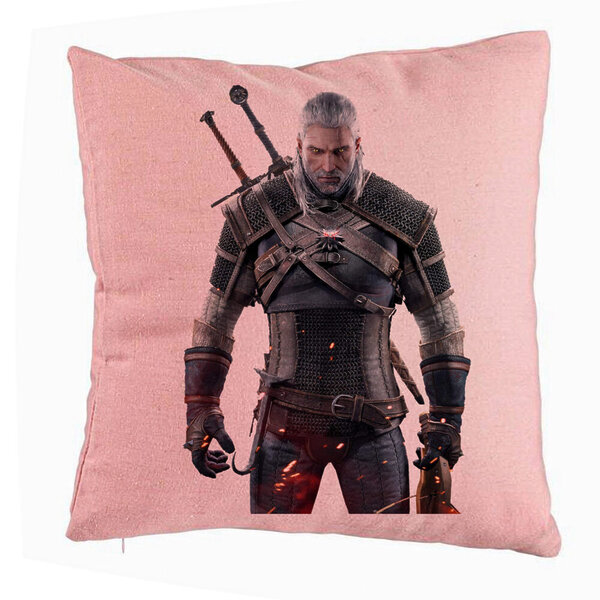 Perna Decorativa cu The Witcher 2, 40x40 cm, Roz, Husa Detasabila, Burduf 5 Perna Decorativa cu The Witcher 2