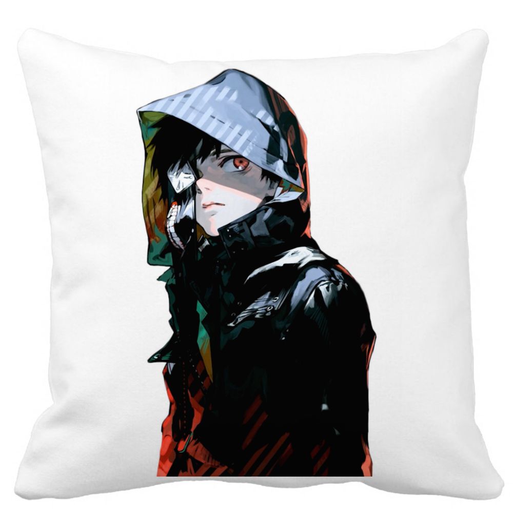 Perna Decorativa cu Tokyo Ghoul Kaneki, 40x40 cm, Alba, Mata, Husa Detasabila, Burduf 3 Perna Decorativa cu Tokyo Ghoul Kaneki