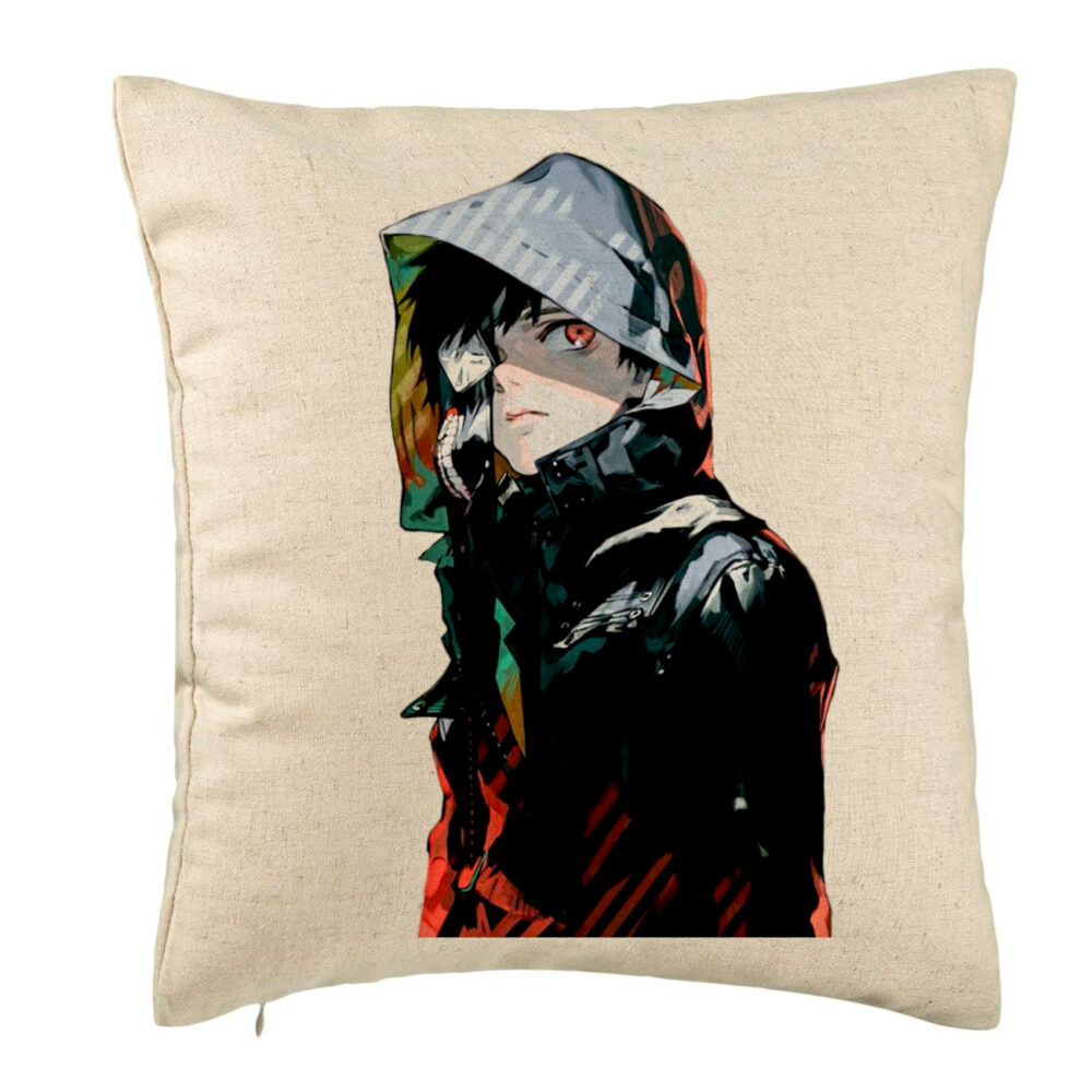 Perna Decorativa cu Tokyo Ghoul Kaneki, 40x40 cm, Bej, Husa Detasabila, Burduf 5 Perna Decorativa cu Tokyo Ghoul Kaneki