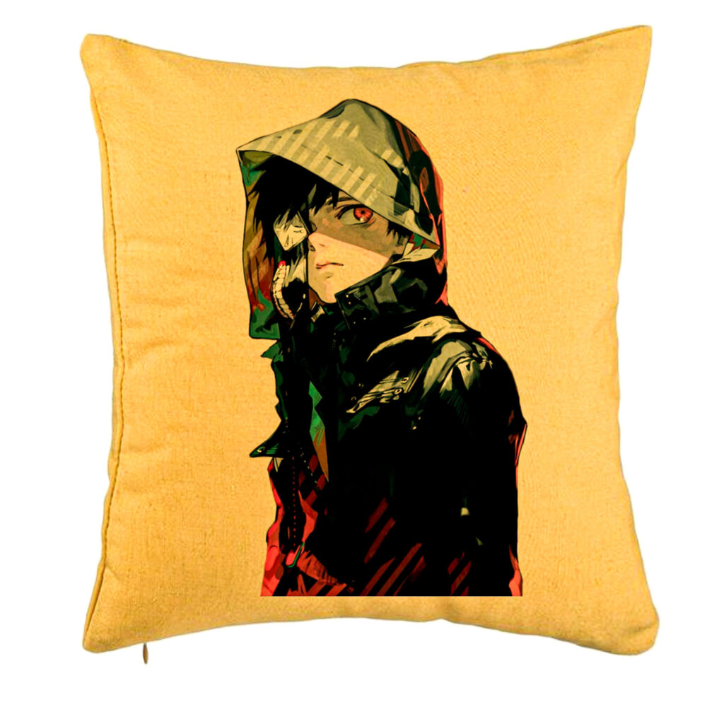 Perna Decorativa cu Tokyo Ghoul Kaneki, 40x40 cm, Galben, Husa Detasabila, Burduf 5 Perna Decorativa cu Tokyo Ghoul Kaneki
