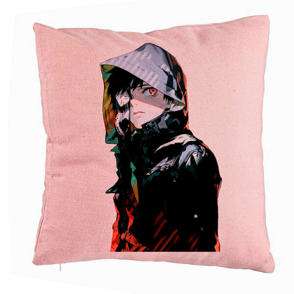 Perna Decorativa cu Tokyo Ghoul Kaneki, 40x40 cm, Roz, Husa Detasabila, Burduf 5 Perna Decorativa cu Tokyo Ghoul Kaneki