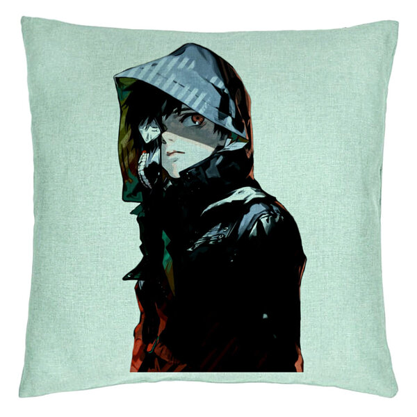 Perna Decorativa cu Tokyo Ghoul Kaneki, 40x40 cm, Verde Menta, Husa Detasabila, Burduf 5 Perna Decorativa cu Tokyo Ghoul Kaneki