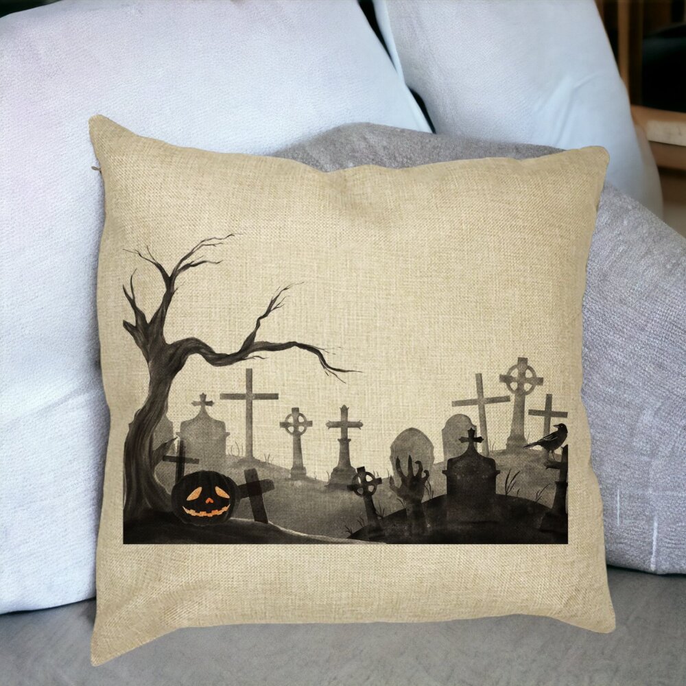 Perna Decorativa cu motiv Cimitir de Halloween, 40x40 cm, Husa Detasabila, Burduf 15 Perna Decorativa cu motiv Cimitir de Halloween 40x40 cm Husa Detasabila Burduf bsc0529 4